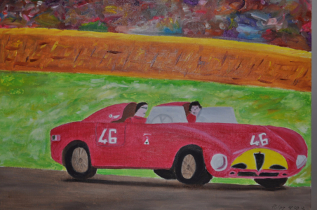 GOODWOOD Olio su tela 40x30  Il rosso dell’ Alfa immerso nei prati inglesi. 02/03/2012